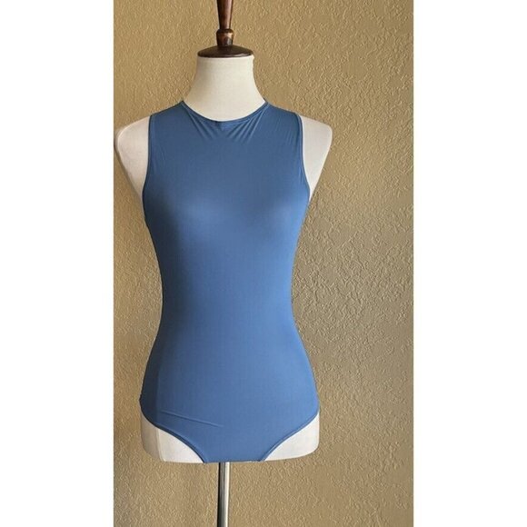 Skims Blue Jelly Sheer Crew Neck Bodysuit Sleeveless Bodysuit Deap Sea Size S - Picture 6 of 10